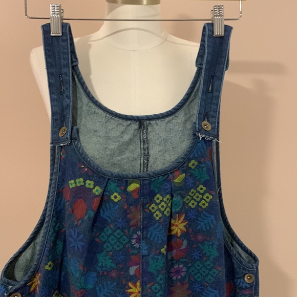 Flygo Women's Floral Printed Wide Leg Distressed Bib Denim Overalls Jumpsuits - Picture 5 of 16